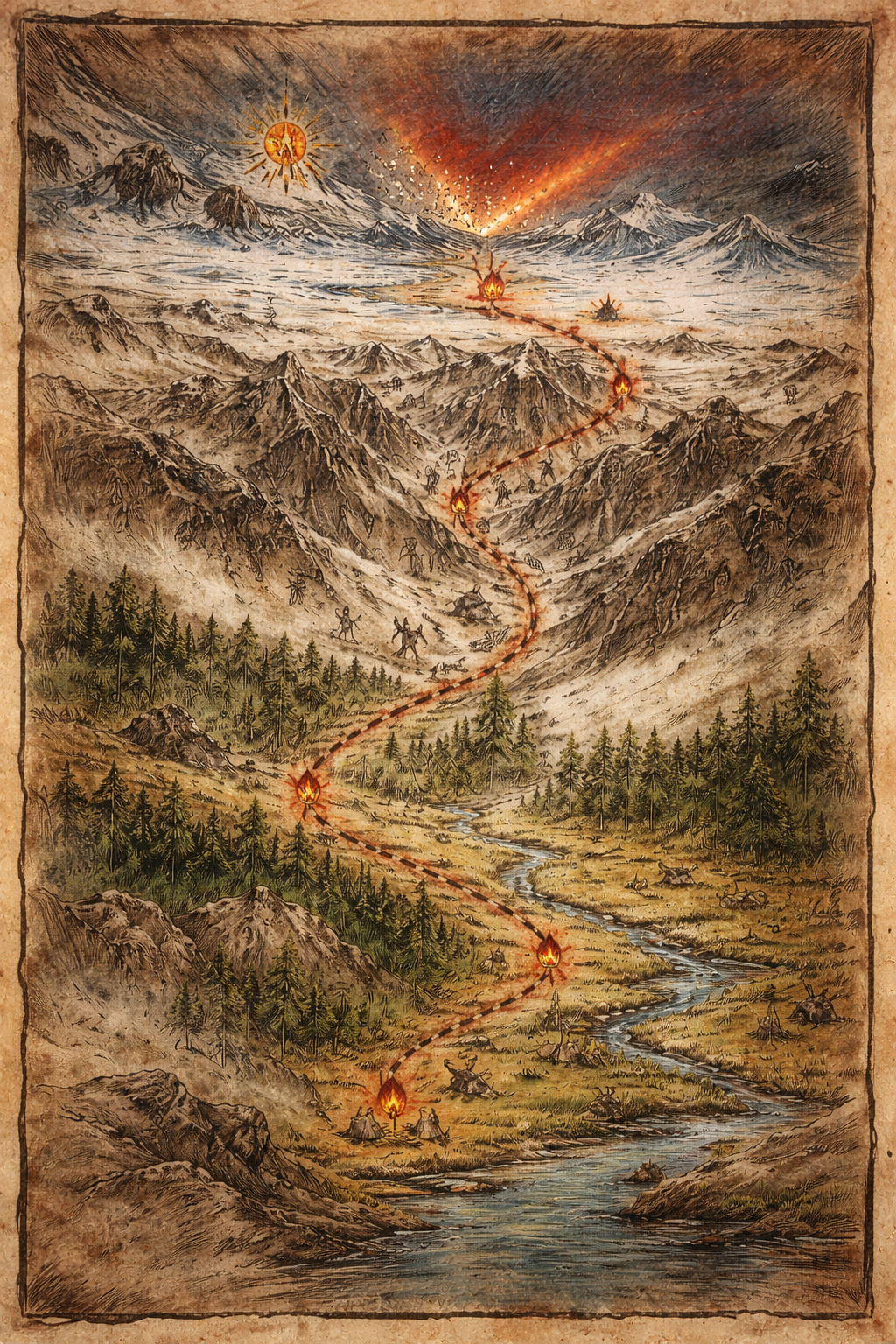 Prequel migration map concept from frozen north to warm south.