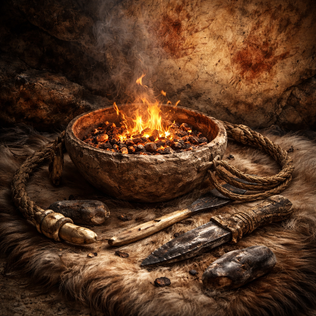 Prequel motif concept showing ember bowl and ritual symbols.